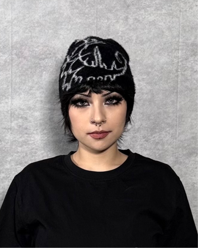 WHITE CRESCENT FUR BEANIE